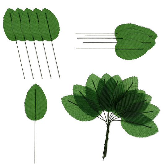 200 Pcs Green Leaves with Stems Silk Leaf Artificial Leaves Faux Wired Single Leaf Crafts Leaves for Flower Bouquet Wreaths DIY Home Wedding Party Decor(Green)