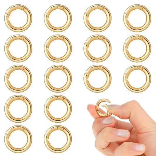 16 Pcs Spring O Ring Clip 1/2 inch Round Mini Snap Clip Gold Key Rings for Keychain Alloy Buckle Key Hook Mini Clips for Purse Strap Bag Handbag Keys Crafts Jewelry Making