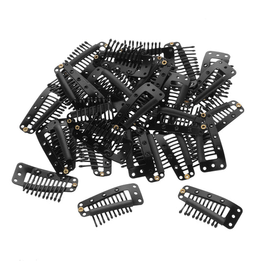 30 Pcs Wig Clips 10-Teeth Hair Extension Snap Metal Snap Clips with Safety Pins Wig Clips to Secure Wig No Sew Wig Accessories Clips Small Wig Pins Clips for Extensions Wigs (Black)