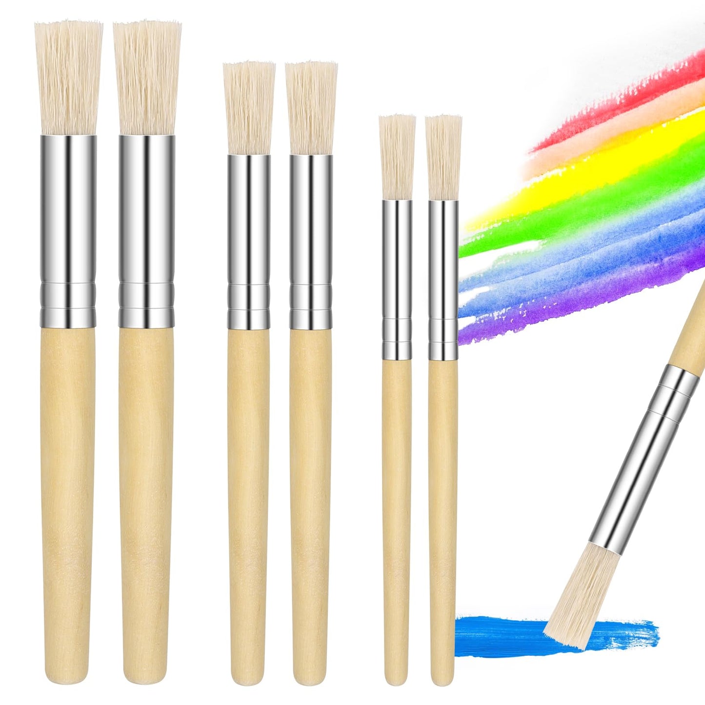 salbsever 6 Pcs Stencil Paint Brush Craft Brushes Wooden Stencil Brushes for Painting Natural Bristle Paint Brushes for Acrylic Paint Wood Bristle Template Nylon Hair Brush Art Paint Brushes