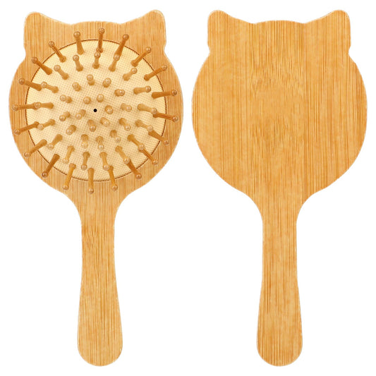 Bamboo Hairbrush Mini Paddle Brush Wooden Brush Detangling Natural Wooden Hairbrush Wood Hairbrush Cute Cat Face Brush Paddle Hairbrush Travel Size Brush Scalp Massager Brush for Thin Long Curly Hair