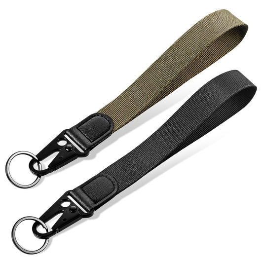 Wristlet Strap for Keys, 2 Pieces Black+Green Wristlet Keychain Nylon Keychain Wristlet Holder Heavy Duty Wristlet Strap Hand Wrist Strap Lanyards with Keyring for Men Women Wallet Phone Keys
