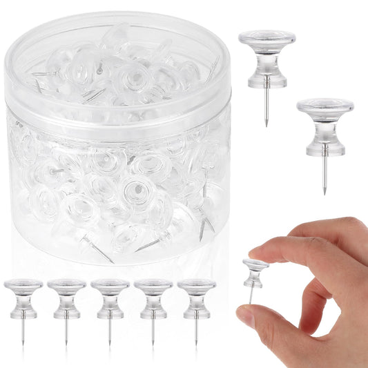 100 PCS Giant Push Pins Push Pins Clear Thumb Tacks Jumbo Metal Push Pins 1 Inch Large Thumbtacks Steel Point Giant Plastic Head Push Pins for Wall Bulletin Board Cork Board Office Home