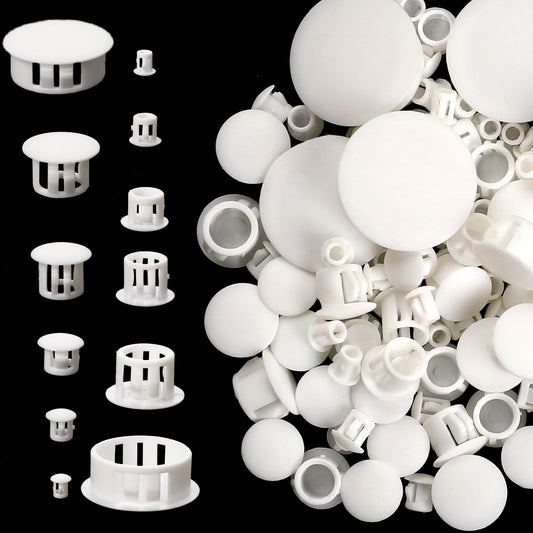 155 Pcs 6 Sizes Plastic Hole Plugs, White Hole Plugs Screw Round Srew Hole Plugs Cabinet Hole Plugs for Home Kitchen Cabinet Furniture Chair Insert End Caps