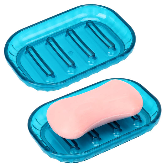 KALIONE 2 PCS Soap Bar Holder, Kitchen Sponge Holder, Cute Soap Container, Plastic Soap Dish, Bathroom Sink Caddy, Bathroom Cup Dispenser, Leakproof Dish Soap Tray, Bar Soap Holder for Bathroom Shower
