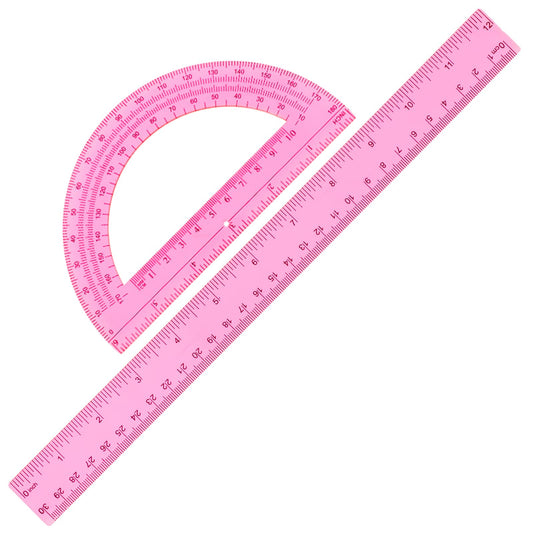 Plastic Ruler and Protractor Set 2 Packs Clear Ruler 12 Inch and 6 Inch Protractor Angle Finder Transparent School Supplies Rulers Set Math Geometry Set for Home School Supplies Office Drawing (Pink)