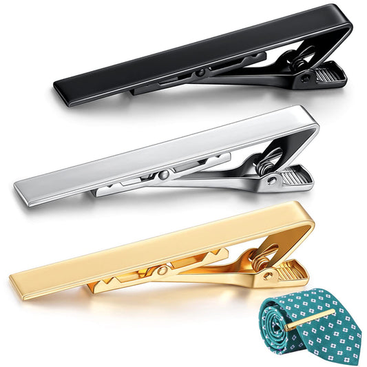 3 Pcs Classic Tie Bar Set Men Tie Clips Gold Silver Black Tie Clips for Men Skinny Tie Clips for Wedding Anniversary Business Meetings Daily Life