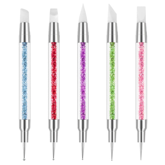 Pack of 5 Nail Design Brushes Nail Art Dotting Tools Silicone Nail Art Brush Double Head Nail Brush Set Gel Nail Carving Brush Manicure Tools for DIY Nail Art Design