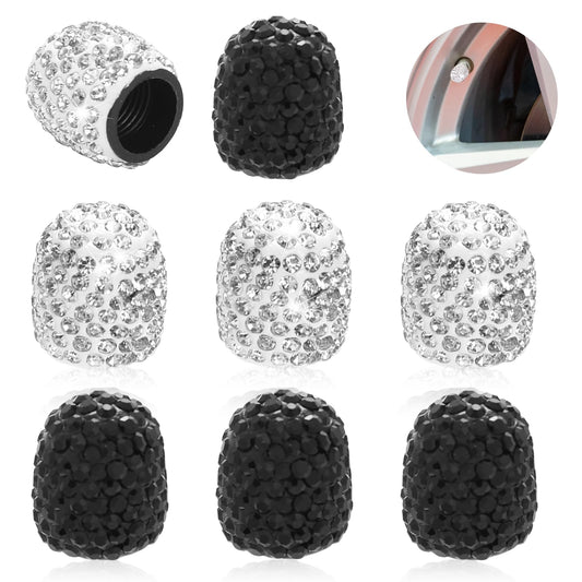 8Pcs Bling Dust Caps Tire Valve Stem Caps, Bling Valve Stem Covers Rhinestone Car Tire Caps, Crystal Tyre Wheel Valve Caps, Sparkling White Car Tyre Valve Caps, Universal Valve Caps(Black&White)