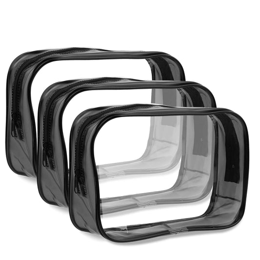3pcs Clear Zippered Toiletry Bag Lightweight Clear Pouch Small Makeup Bag Portable Clear Cosmetic Bags for Toiletries, Traveling, Women, Men(Black)