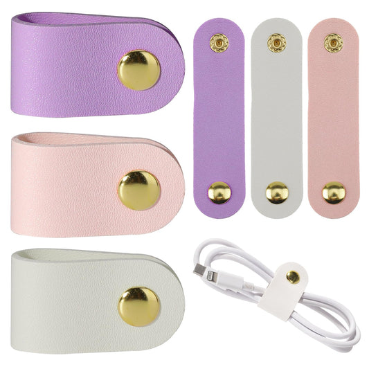 6pcs Leather Cable Organizer PU Leather Cord Organizer Reusable Cable Straps Travel Leather Cable Ties Phone Charging Cord Power Cord Headphone Organizer Snap Closure USB Multipurpose Cord Holder
