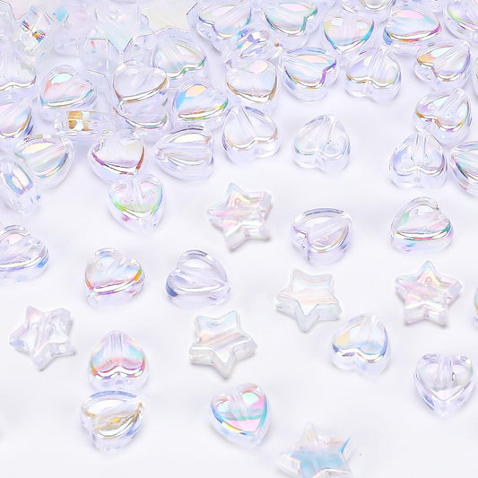200 PCS Acrylic Star Beads Heart Beads Colorful Pastel Pony Beads Assorted Color Charming Beads Cute Charming Beads for DIY Jewelry Craft Making Necklace Bracelet