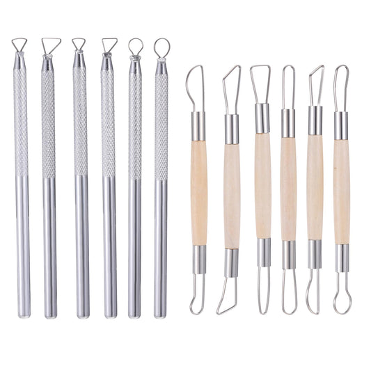 12 Pcs Clay Sculpting Modelling Tools, Double Head Pottery Clay Tool Scraper Craft Modelling Tools Pottery Turning Xiem Trimming Sgraffito Metal Carving Tool