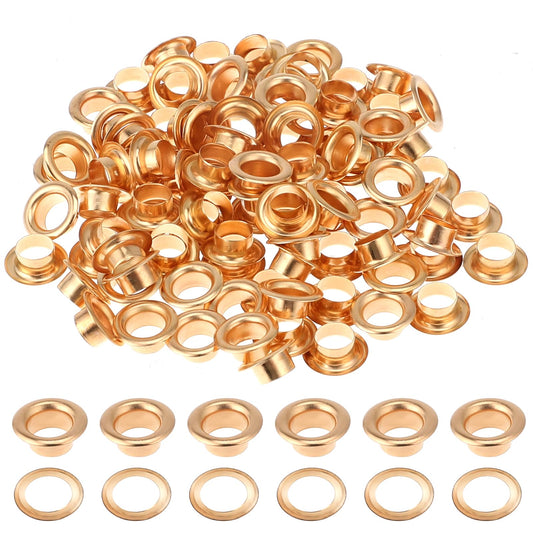 100Sets Metal Gold Eyelets 1/4 Inch Grommets Eyelets with Washers Gold 1/4 Grommet Kit for Canvas, Shoes, Clothing, Bead Cores, Fabric, Leather and Bag