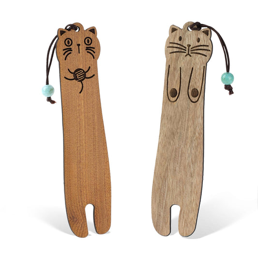 Cute Cat Bookmarks Wooden Bookmark for Cat Kawaii Bookmarks for Women, Unique Cat Book Mark Wooden Bookmark for Booklover, Cat Bookmark for Reading Teacher Cat Gifts(2 Packs)