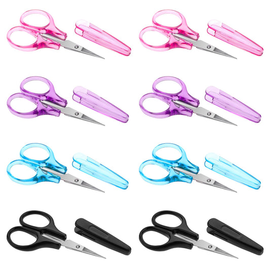 Scissors Set, 8 Pieces Stainless Steel All-Purpose Scissors with Protective Cover, Colourful Small Craft Scissors, Mini High Precision Details Scissors, Precise Straight Fine Tips Design for Paper