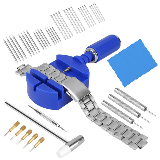 Watch Strap Pins Replacement Kit, 56 PCS Watch Link Removal Kit Watch Strap Sizing Tool Watch Band Chain Link Pin Remover Watch Hammer, Spring Bar Tool and Watch Pin Pusher for Watch Repairing