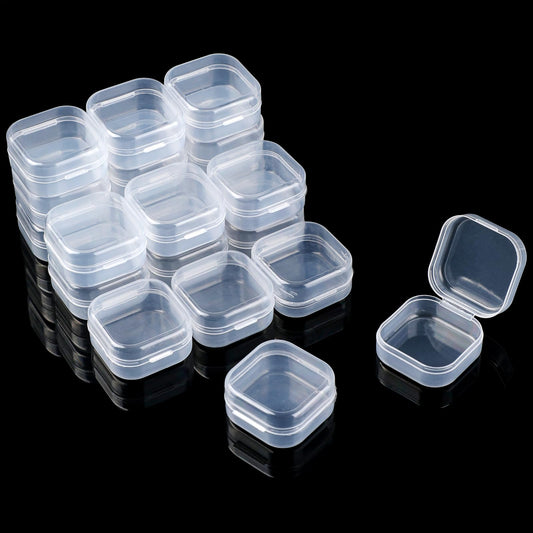KALIONE Pack of 20 Small Plastic Boxes, 1.8mm Thick Clear Mini Plastic Box, Square Mini Jewellery Box, Small Storage Containers with Lid, Storage Box (Style 2)