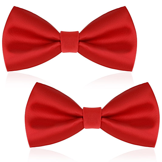 KALIONE 2 Packs Men's Bow Ties, Solid Color Clip-On Bow Tie, Adjustable Formal Neck Bowtie, Classy Pre-Tied Satin Bow Tie Costume Accessories for Men Women Wedding Parties(Red)