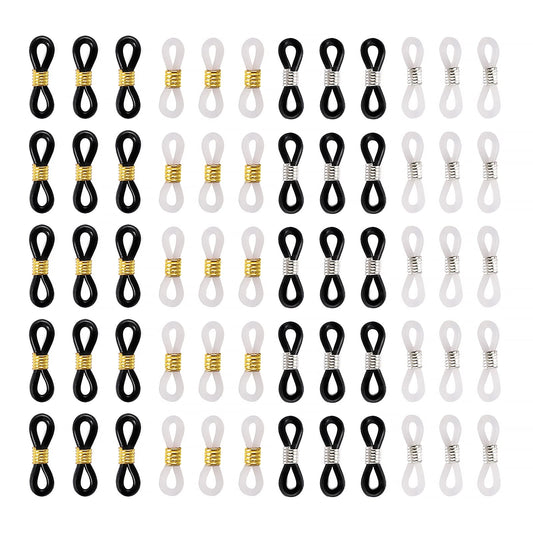 Eyeglass Chain Ends 100PCS Glasses Chain Loop Holder Silicone Eyeglass Chain Connector Adjustable Flexible Rubber Spring Strap Ends Holder Anti Slip Silicone Connector Holder Retainer for Sunglasses