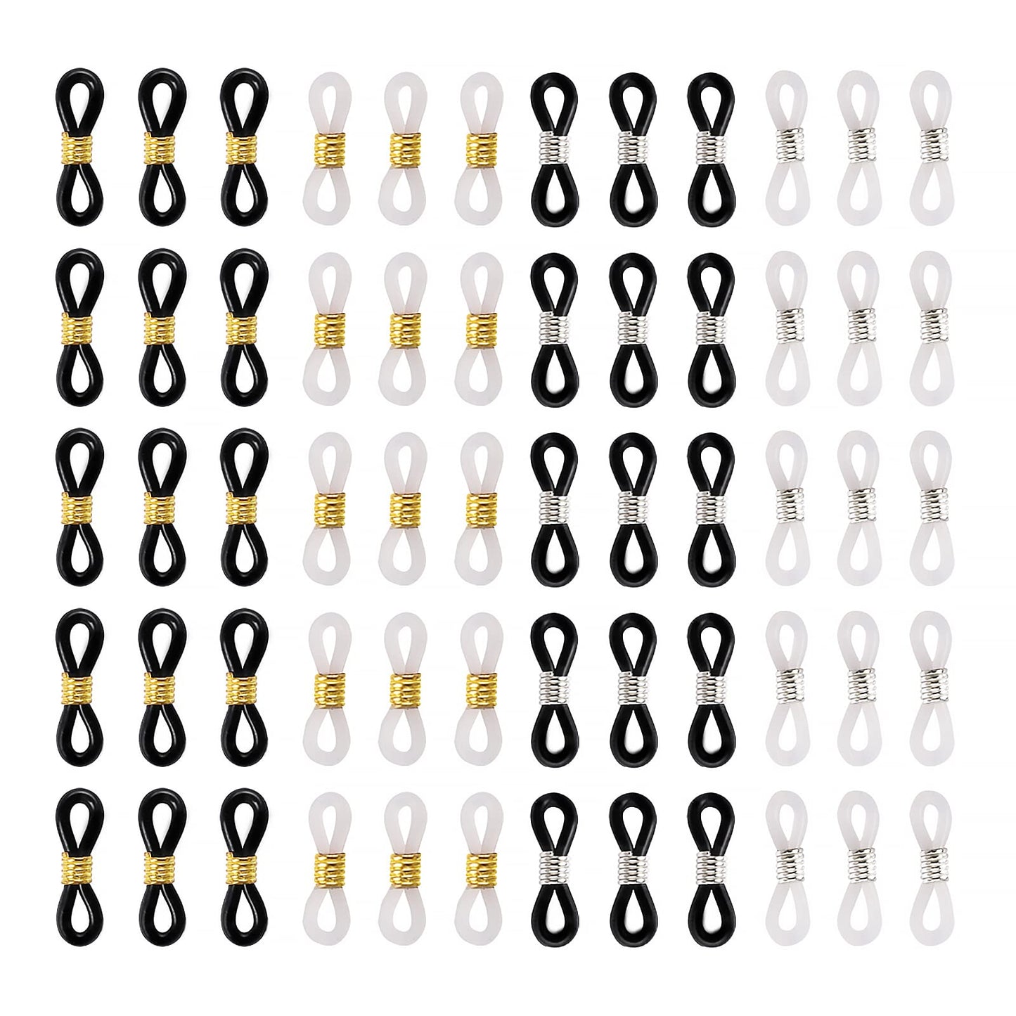 Eyeglass Chain Ends 100PCS Glasses Chain Loop Holder Silicone Eyeglass Chain Connector Adjustable Flexible Rubber Spring Strap Ends Holder Anti Slip Silicone Connector Holder Retainer for Sunglasses