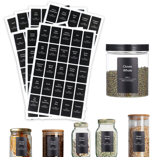 275pcs Spice Jar Labels Stickers, White and Black Preprinted Text Stickers Waterproof Rectangle Pantry Labels for Jars Seasonings, Kitchen Spice Rack Pantry Organization