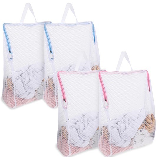 4 Pcs Delicates Wash Bags Laundry Mesh Bags with Handles, Delicate Bag with Side Zippered, Mesh Laundry Bag for Washing Machine, Travel Laundry Bag Zippered Bags for Underwear Sock Lingerie(30x40cm)