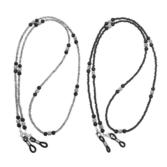 Pack of 2 Women's Glasses Chains, Glasses Chains with Beads, Black Glasses Strap, Acrylic Beads, Glasses Chain, Fashionable Glasses Holder, Stylish Eyeglass Chain for Glasses, Sunglasses, Mask for