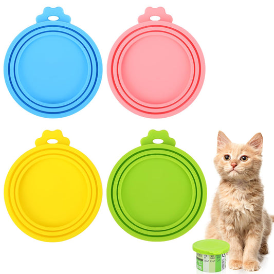 Mozeat Lens 4 Pack Universal Silicone Tin Can Lids Pet Food Can Cover for Dog Fit 3 Standard Size Pet Can Lids Dog Cat Puppy Can Covers Fits All Standard Can Sizes