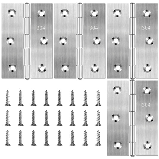 Pack of 4 Hinges Foldable 75 × 50 mm Stainless Steel Door Hinges Piano Hinge Hinges Small Hinge Hinges Connector Door Hinges for Doors Windows Cabinets with 24 Screws
