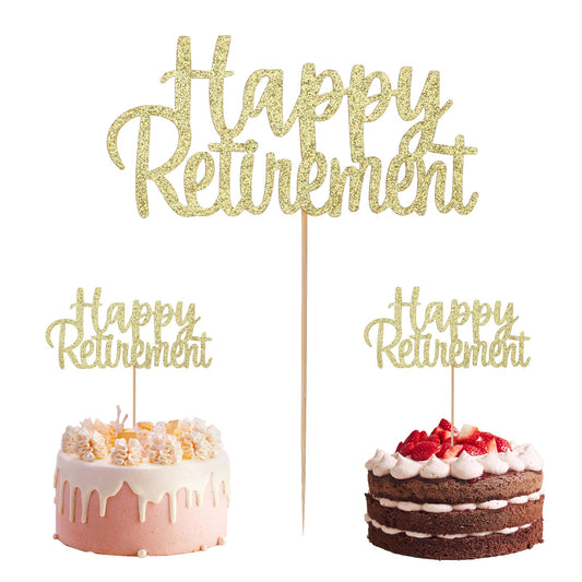 Gold Glitter Happy Retirement Cake Topper Retirement Cake Decoration for Retired Party Retirement Party Decoration Supplies for Men Women (Gold)