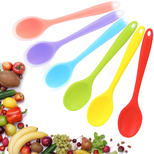 6pcs Small Multicolored Silicone Spoons, 8" Mixing Spoons for Cooking Nonstick Heat Resistant Cooking Silicone Serving Stirring Spoon for Kitchen Mixing Cooking Baking Stirring Tools