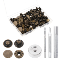 24 Sets Heavy Duty Leather Snap Fasteners Kit, Snaps Antique Brass Plate, 15mm Metal Snap Buttons Press Studs, Leather Rivets and Snaps with 4 Setter Tools for Leather Craft Sewing