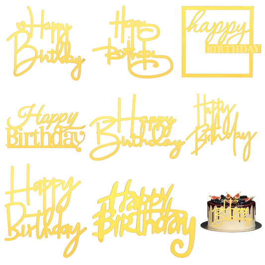 10Pcs Gold Happy Birthday Cake Topper Gold Birthday Cake Topper Set Acrylic Birthday Cake Toppers Cupcake Toppers for Girls Women's Party Decorations