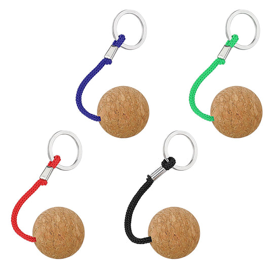 Pack of 4 Key Fob Floating Lightweight 35 mm Cork Key Ring Wooden Ball Key Ring Floating Key Ring Water Sports Float Keychain Cork Ball for Boots Keys Kayak Canoe Sailing