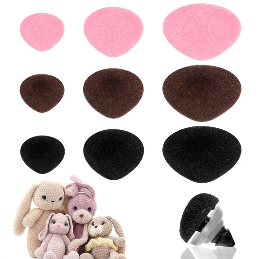 90PCS Safety Noses for Amigurumi, 11/15/20mm Plush Plastic Safety Noses for Stuffed Animals, Stuffed Animals Crochet Nose, Pink Black Plastic Craft Doll Nose with Washers for Plush Doll Bear