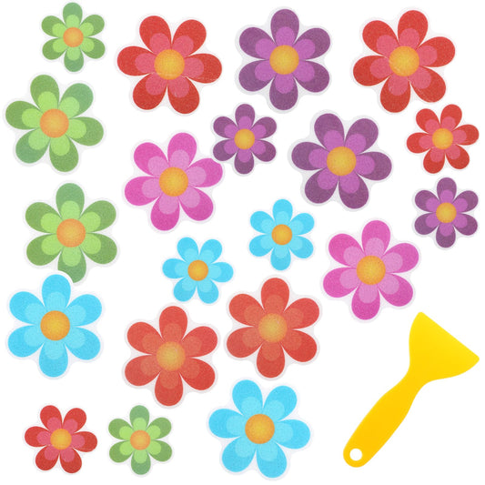 20 PCS Bathtub Shower Deco Non Slip Bathtub Stickers Flower Water-Resistance Stickers with Scraper Adhesive Decals with Bright Colors Anti Slip Appliques for Bathtub Shower Floor Stairs Ladders