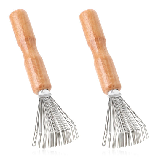 2PCS Hair Brush and Comb Cleaner with Metal Wire Hairbrush Cleaning Brush Rake Mini Hair Dirt Remover Brush with Wooden Handle Portable Comb Cleaner for Home and Salon Removing Hair Dust Lint Stuff