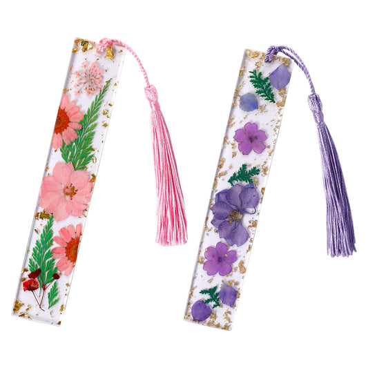 2 Pcs Flower Bookmark Personalised Resin Bookmarks Pressed Flower Bookmarks with Tassel Dried Flower Reading Page Marker Transparent Daisy Book Markers for Women Girls Birthday Gift