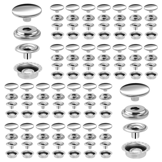 120 pcs Snap Fastener Kit Stainless Steel Snap Button Heavy Duty Canvas Snap Button Press Stud Cap for Marine Boat Canvas Bag Leather DIY Craft