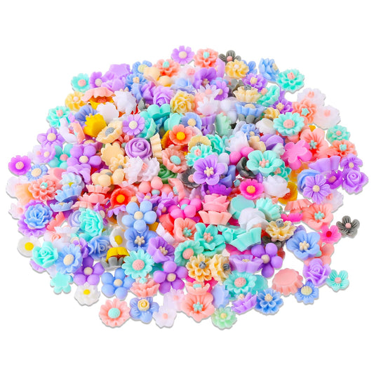 300PCS Flower Resin Charms Mini Cabochons Flatback Flower Beads Charms Mixed Colors Embellishment Tiny Flowers for Jewelry Making DIY Craft Scrapbooking Decor Cardmaking Phone Hair Accessories