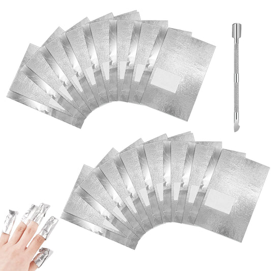 100 Pcs Foil Nail Wraps With 1 Piece Cuticle Pusher Nail Foils for Gel Nails Gel Nail Polish Remover Wraps with Pre-attached Lint-Free Cotton Pads, Fast and Gentle Soak Off Gel Polish Removing