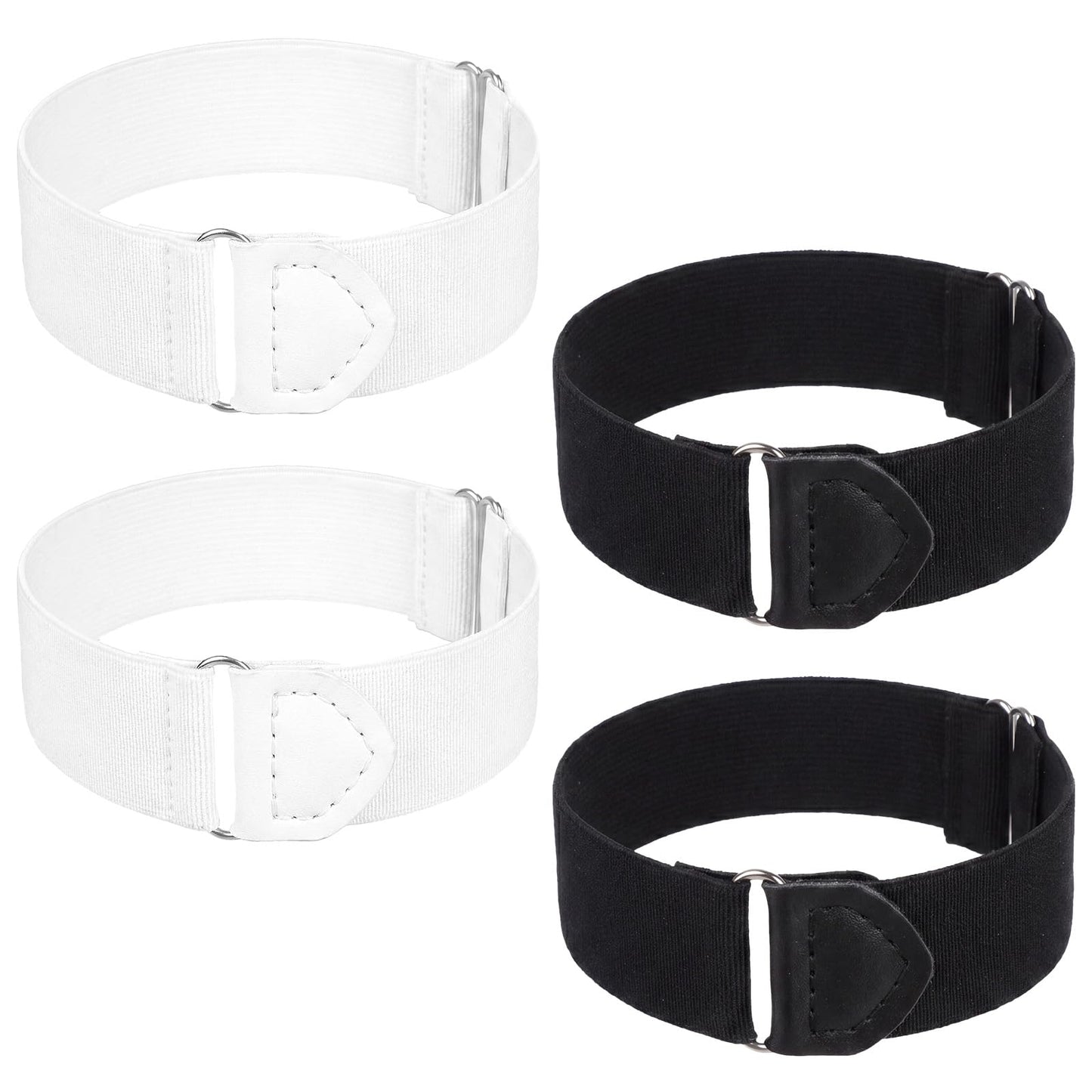 4PCS Sleeve Garters for Men, Arm Garters for Men Elastic Black Stretchy Adjustable Anti-Slip Shirt Long Sleeve Holders Armband for Women 1920s Accessories for Garter Father Husband, Black White