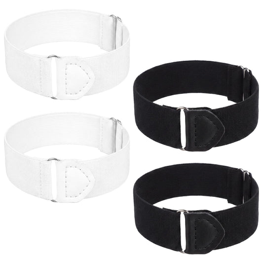 4PCS Sleeve Garters for Men, Arm Garters for Men Elastic Black Stretchy Adjustable Anti-Slip Shirt Long Sleeve Holders Armband for Women 1920s Accessories for Garter Father Husband, Black White