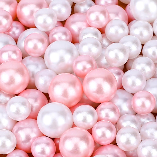 KALIONE 140 Pieces Fake Pearl Beads, Floating Pearls for Brush Holder, Faux Pearls for Vase Filler, Round White Pink Beads, No Hole Vase Pearls Beads for Makeup Crafts Making Home Decoration, 10/14mm