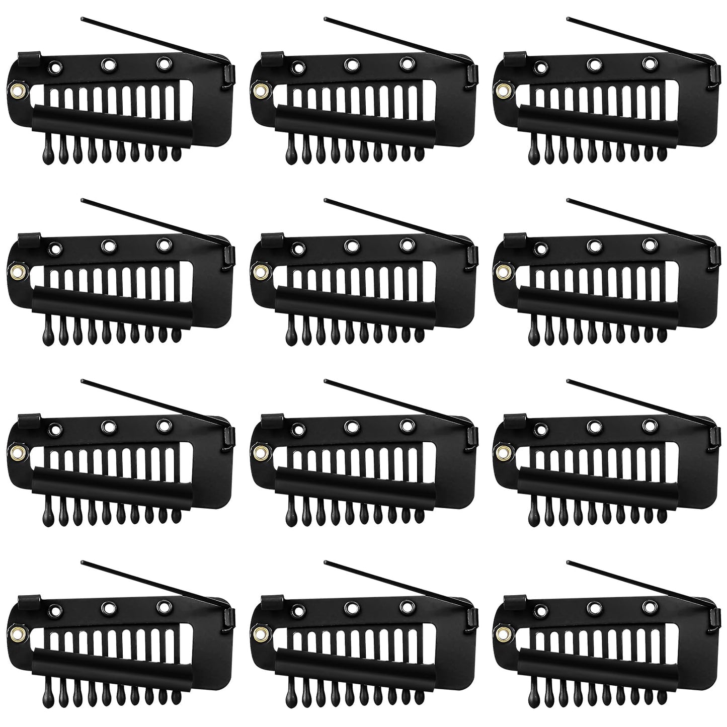 Wig Clips to Secure Wig No Sew, 12 Pcs 10-Teeth Wig Clips with Safety Pins Wig Combs Hair Extension Clips Styling Tools Hair Accessories for Women Girls Wig Headscarf (Black)