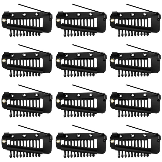 Wig Clips to Secure Wig No Sew, 12 Pcs 10-Teeth Wig Clips with Safety Pins Wig Combs Hair Extension Clips Styling Tools Hair Accessories for Women Girls Wig Headscarf (Black)