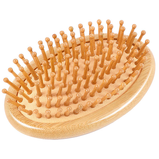 Natural Bamboo Brush, Wooden Scalp Massager Hair Growth Portable Travel Hair Brush with Anti-Static Round Wood Pins Detangling Hairbrush for Women and Men's All Hair Types, Hair Care, No Handle Design