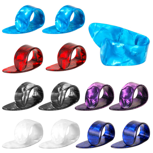 12 Pcs Thumb Picks, Medium Finger Picks, Flat Thumbpicks Celluloid Guitar Thumb Picks for Acoustic Guitar, 6 Colors Guitar Finger Pick for Fingerstyle Acoustic Guitar Banjo or Ukulele Harp Bass