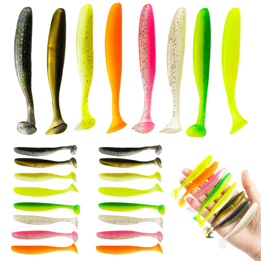 24 Pcs 3.54'' Swim Baits Fishing Paddle Tail Swimbait Silicone Bass Lures Plastic Fishing Lures Soft Lure Kit for Fishing Bass Saltwater Freshwater(8 Colors)